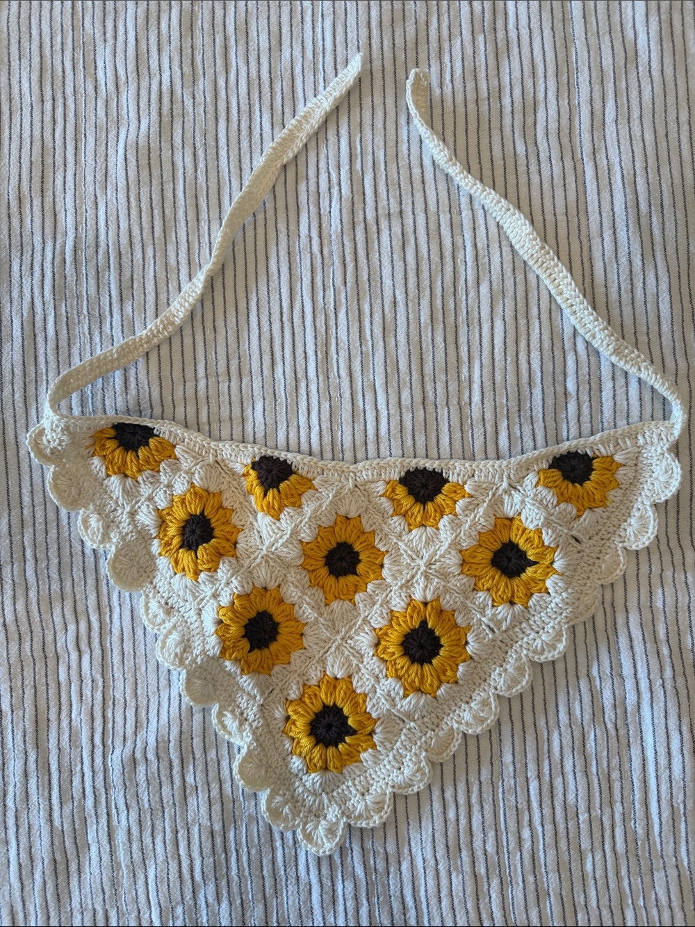 Handmade Crochet Sunflower Triangle Bandana - Cream & Yellow
